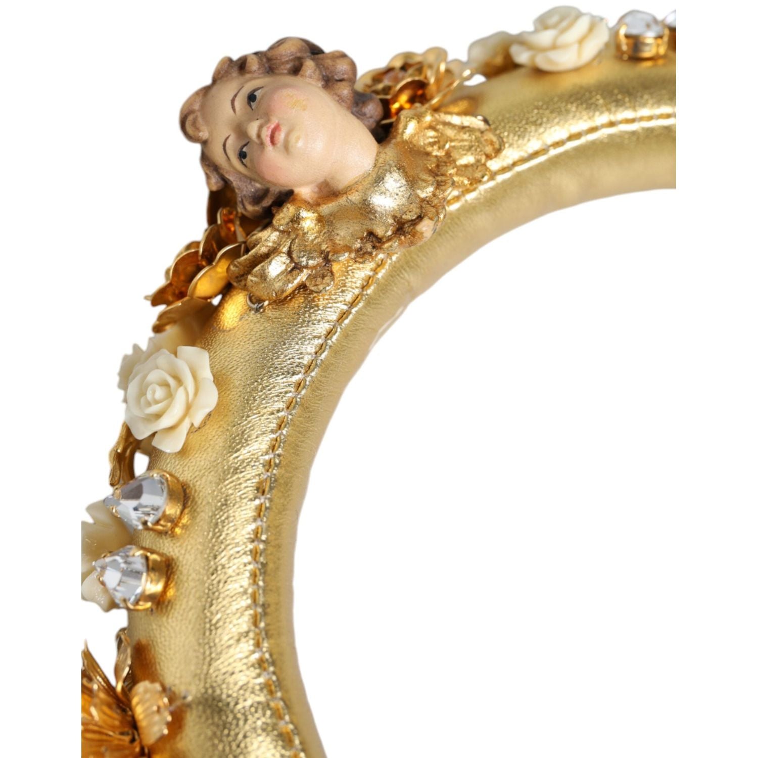 سماعات رأس دولتشي آند غابانا الذهبية المصنوعة من الجلد والزهور والكريستال