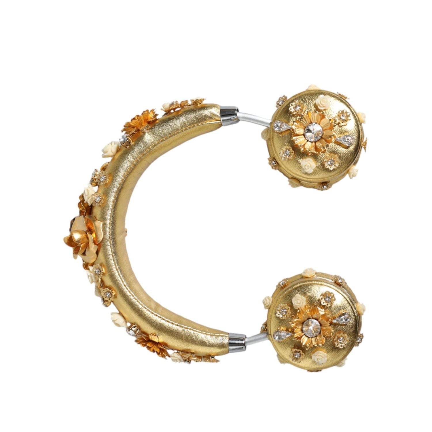 سماعات رأس دولتشي آند غابانا الذهبية المصنوعة من الجلد والزهور والكريستال