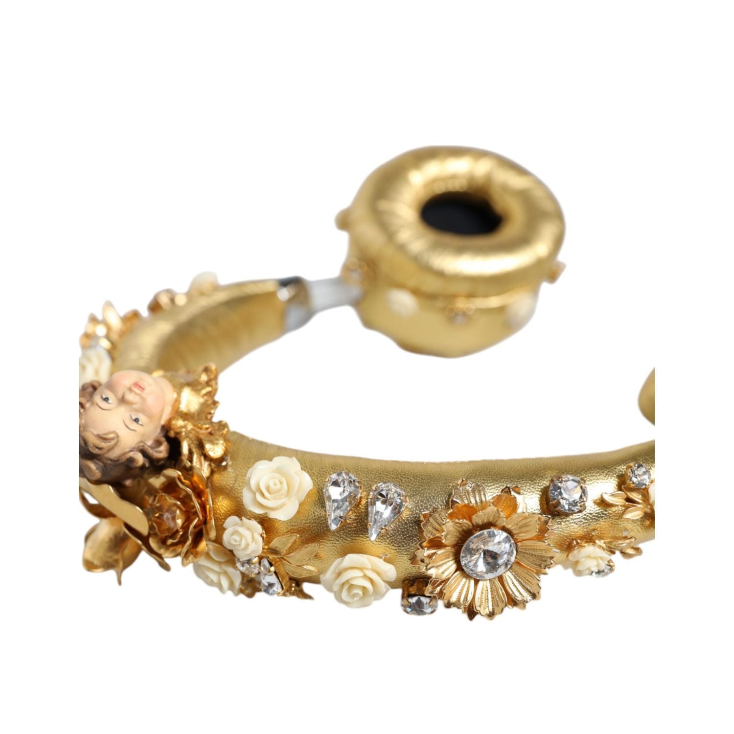 سماعات رأس دولتشي آند غابانا الذهبية المصنوعة من الجلد والزهور والكريستال