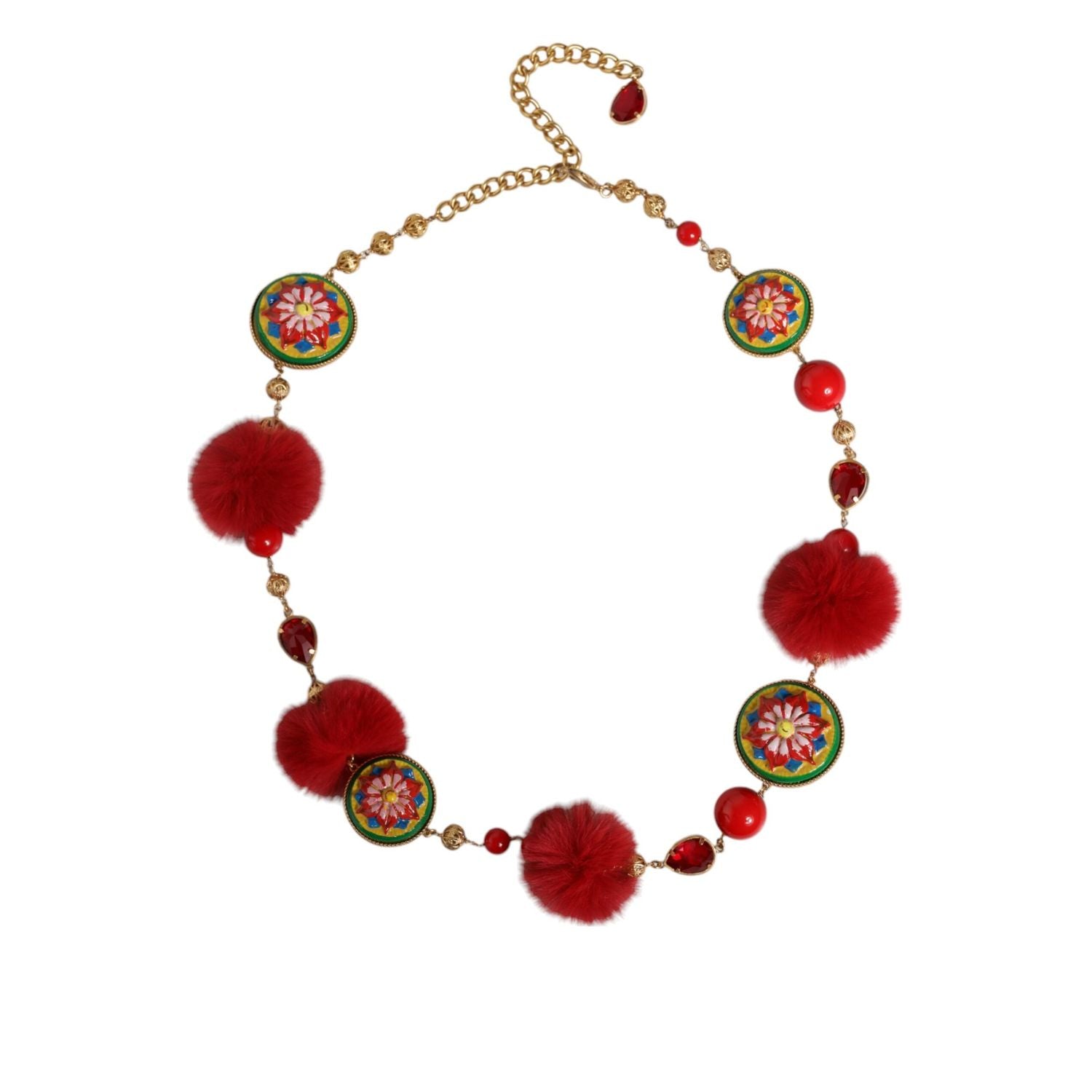 حزام توررو من دولتشي آند غابانا مصنوع من الذهب والنحاس والفراء الأحمر والكريستال