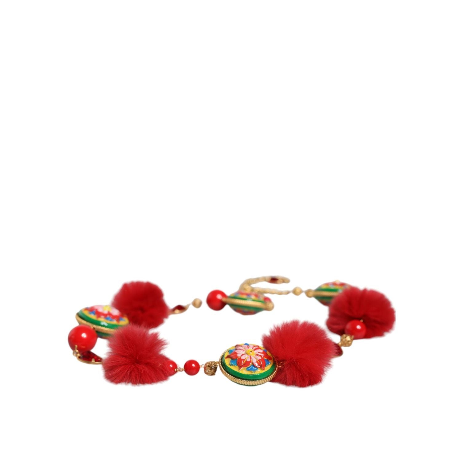 حزام توررو من دولتشي آند غابانا مصنوع من الذهب والنحاس والفراء الأحمر والكريستال