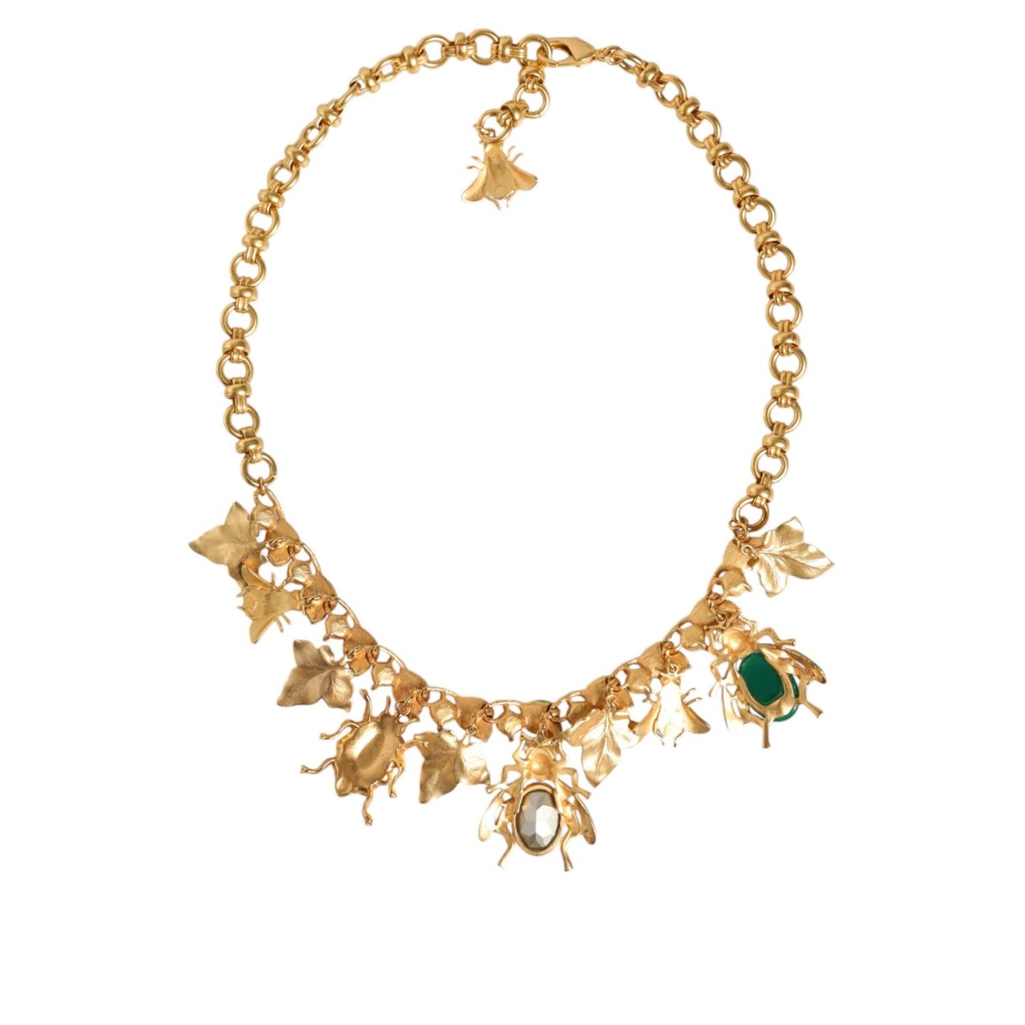 Dolce & Gabbana Gold Brass Crystal Bug Charm Pendant Statement Necklace Necklace