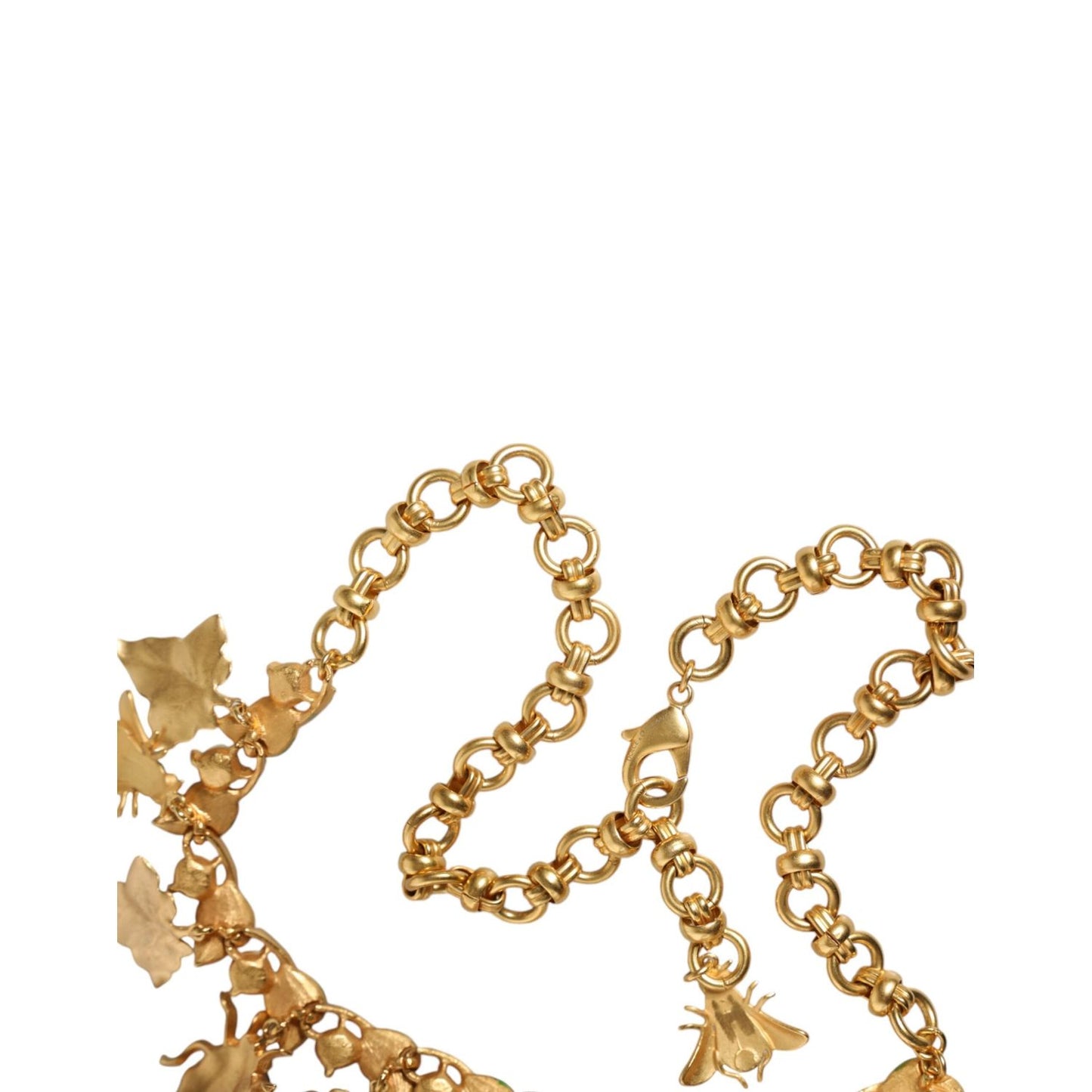 Dolce & Gabbana Gold Brass Crystal Bug Charm Pendant Statement Necklace Necklace