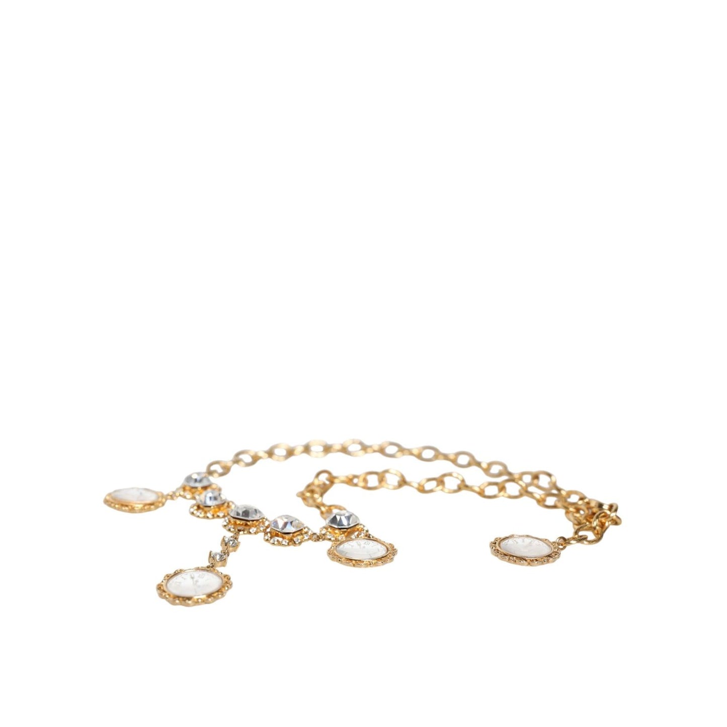 Dolce & Gabbana Gold Chain Brass Crystal Clock Statement Necklace Necklace