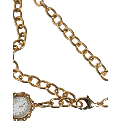 Dolce & Gabbana Gold Chain Brass Crystal Clock Statement Necklace Necklace