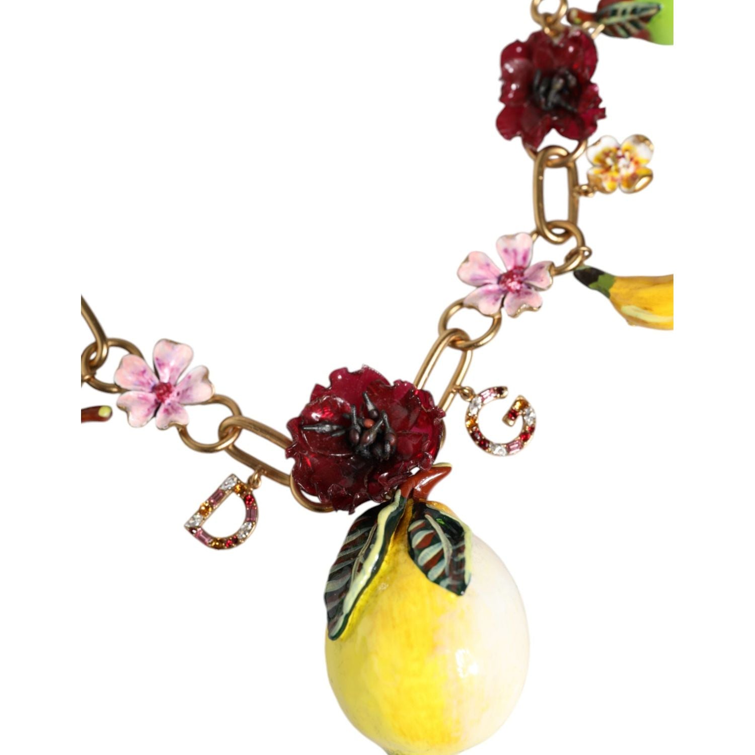 قلادة دولتشي آند غابانا الذهبية المصنوعة من النحاس والزهور والشعار الكريستالي