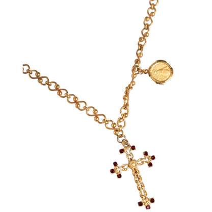 Dolce & Gabbana Gold Tone Brass Chain Religious Cross Pendant Necklace Necklace