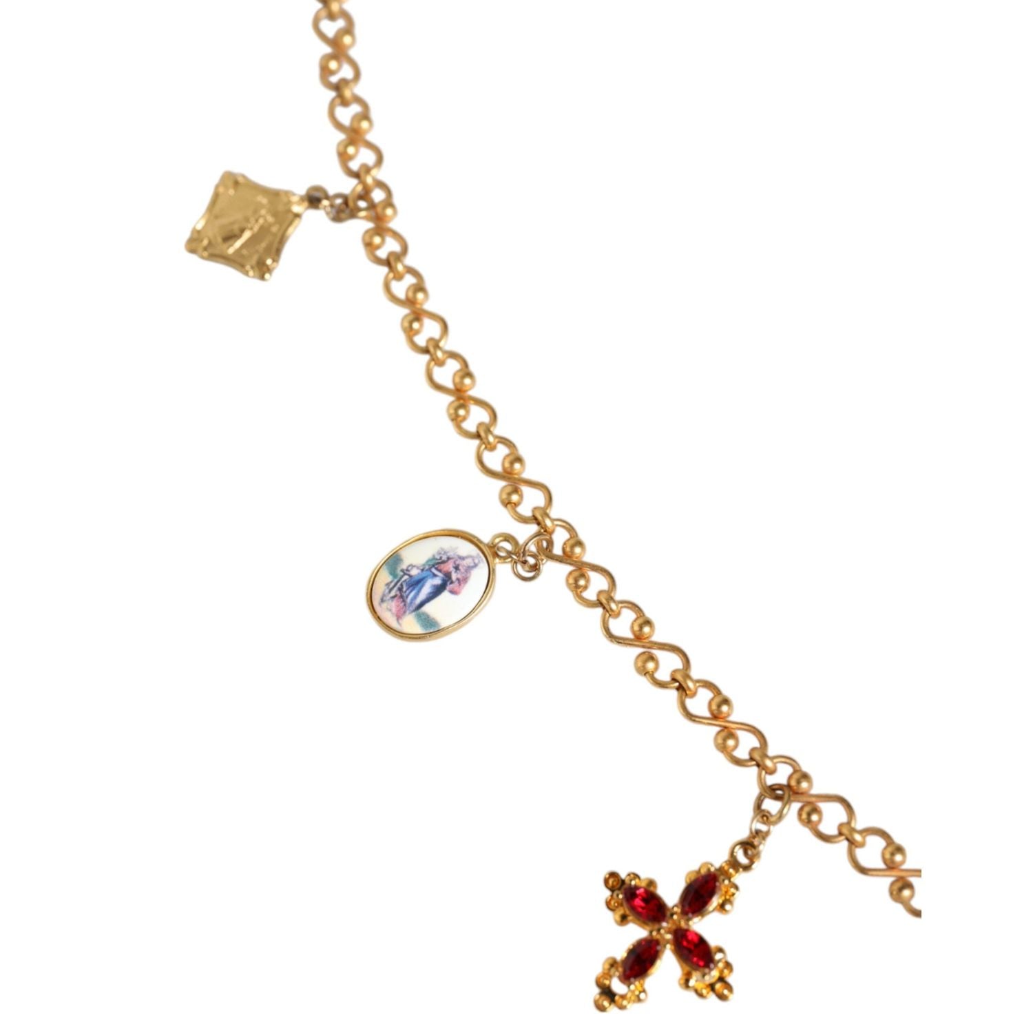 قلادة دولتشي آند غابانا ذات سلسلة نحاسية ذهبية اللون ومزينة بصليب ديني