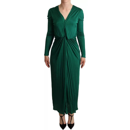 Dolce & Gabbana Dark Green Viscose Long Sleeve Midi Dress Dolce & Gabbana Dark Slate Gray