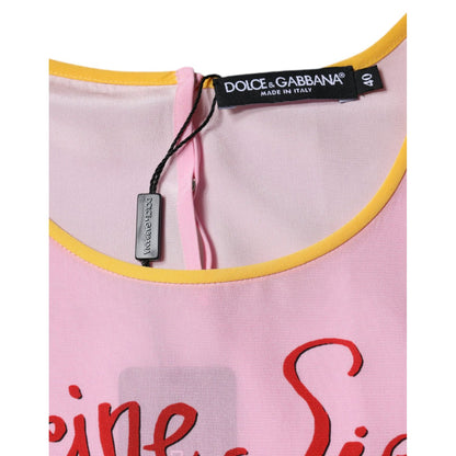 Dolce & Gabbana Pink Silk Araneine Siciliana Print Short Sleeves Top