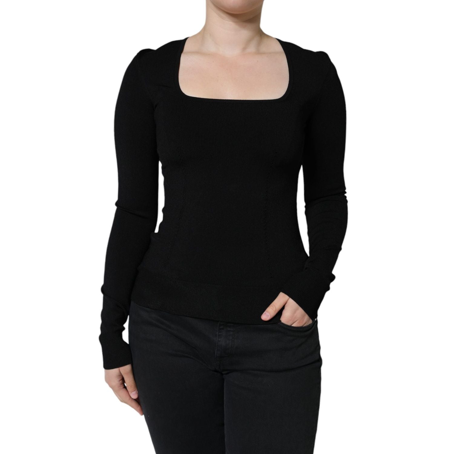 Dolce & Gabbana Black Long Sleeves Blouse Square Neck Top