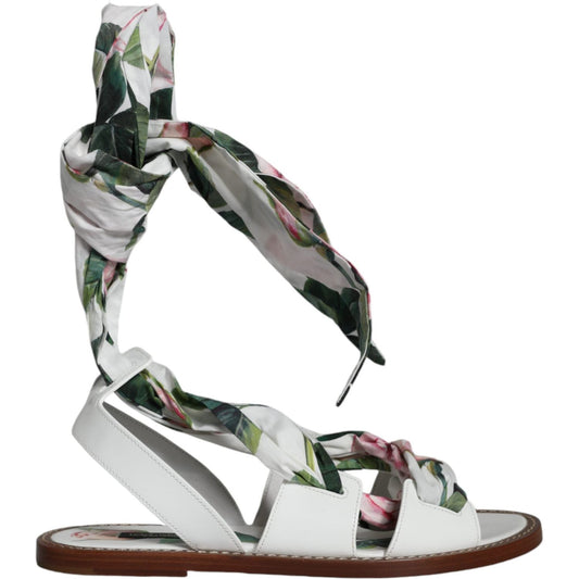 Dolce & Gabbana Multicolor Floral Print Ankle Wrap Sandals Shoes Dolce & Gabbana Gray