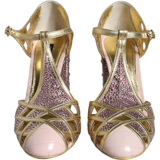 Dolce & Gabbana Pink Strass Crystals T-strap Sandals Shoes Dolce & Gabbana Dim Gray