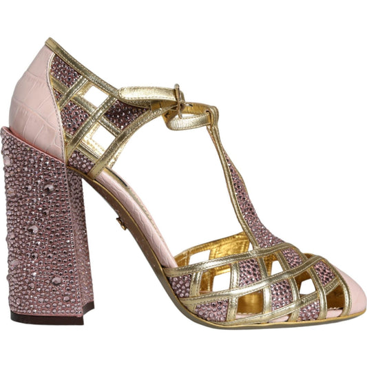 Dolce & Gabbana Pink Strass Crystals T-strap Sandals Shoes Dolce & Gabbana Dim Gray