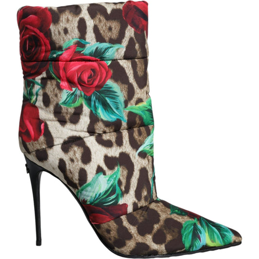 Dolce & Gabbana Multicolor Leopard Rose Mid Calf Boots Shoes Dolce & Gabbana Dark Slate Gray