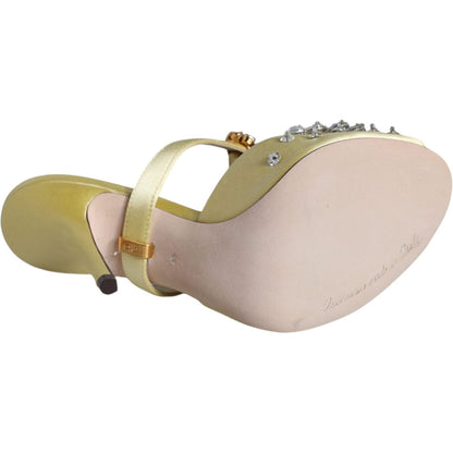 Dolce & Gabbana Yellow Mary Janes Satin Crystal Sandals Shoes