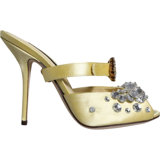Dolce & Gabbana Yellow Mary Janes Satin Crystal Sandals Shoes LA11704-35