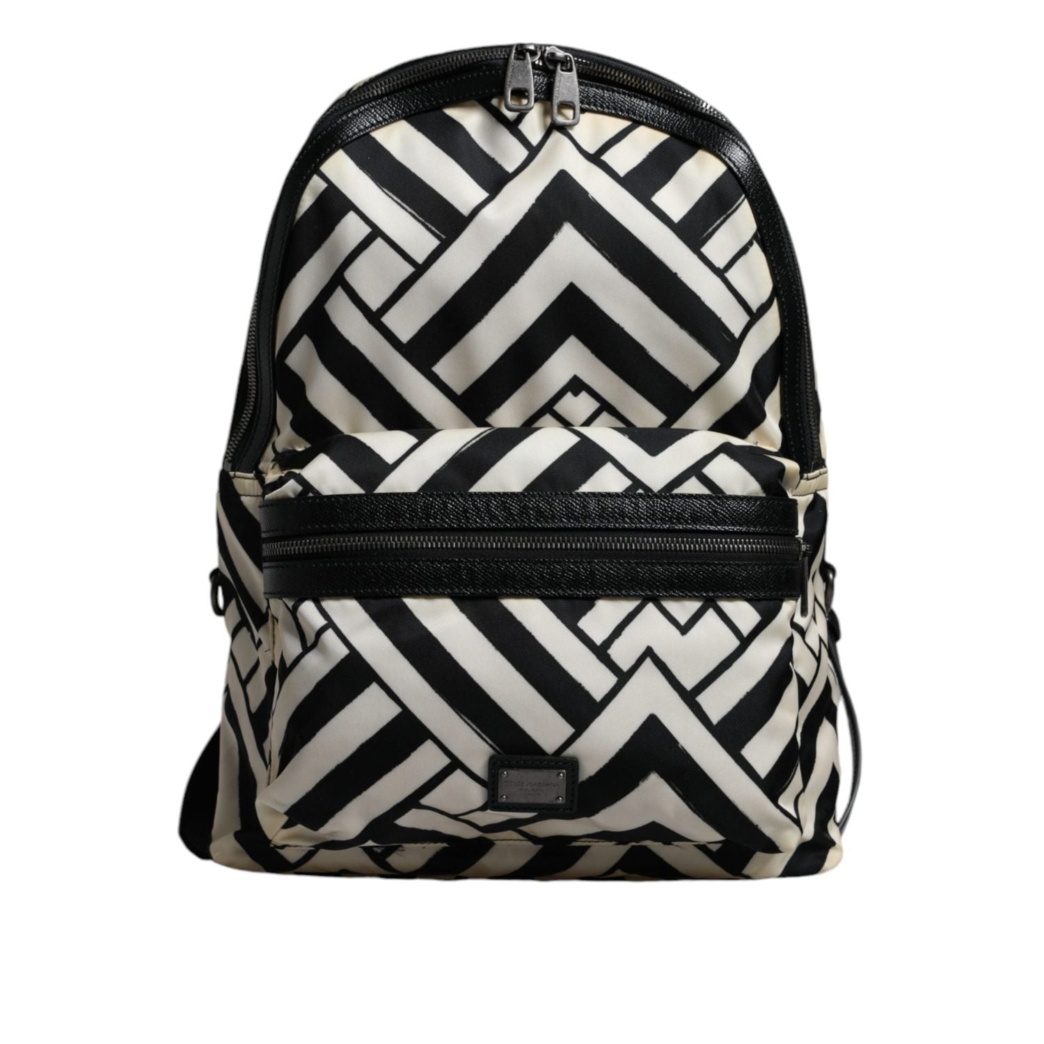Dolce & Gabbana Black White Nylon Leather Travel Back Pack Bag