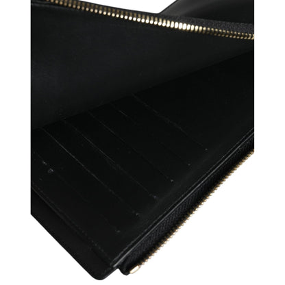 Dolce & Gabbana Black Leather Logo Plaque Neck Strap Card Coin Wallet