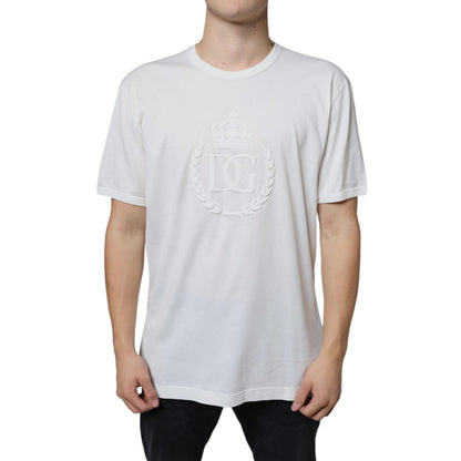 Dolce & Gabbana White Logo Embossed Cotton Crewneck T-shirt