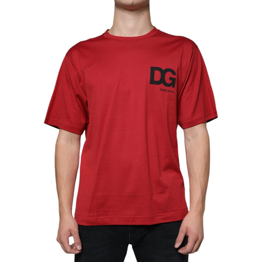 Dolce & Gabbana Red Cotton DG Logo Print Crew Neck T-shirt TSH86658-48