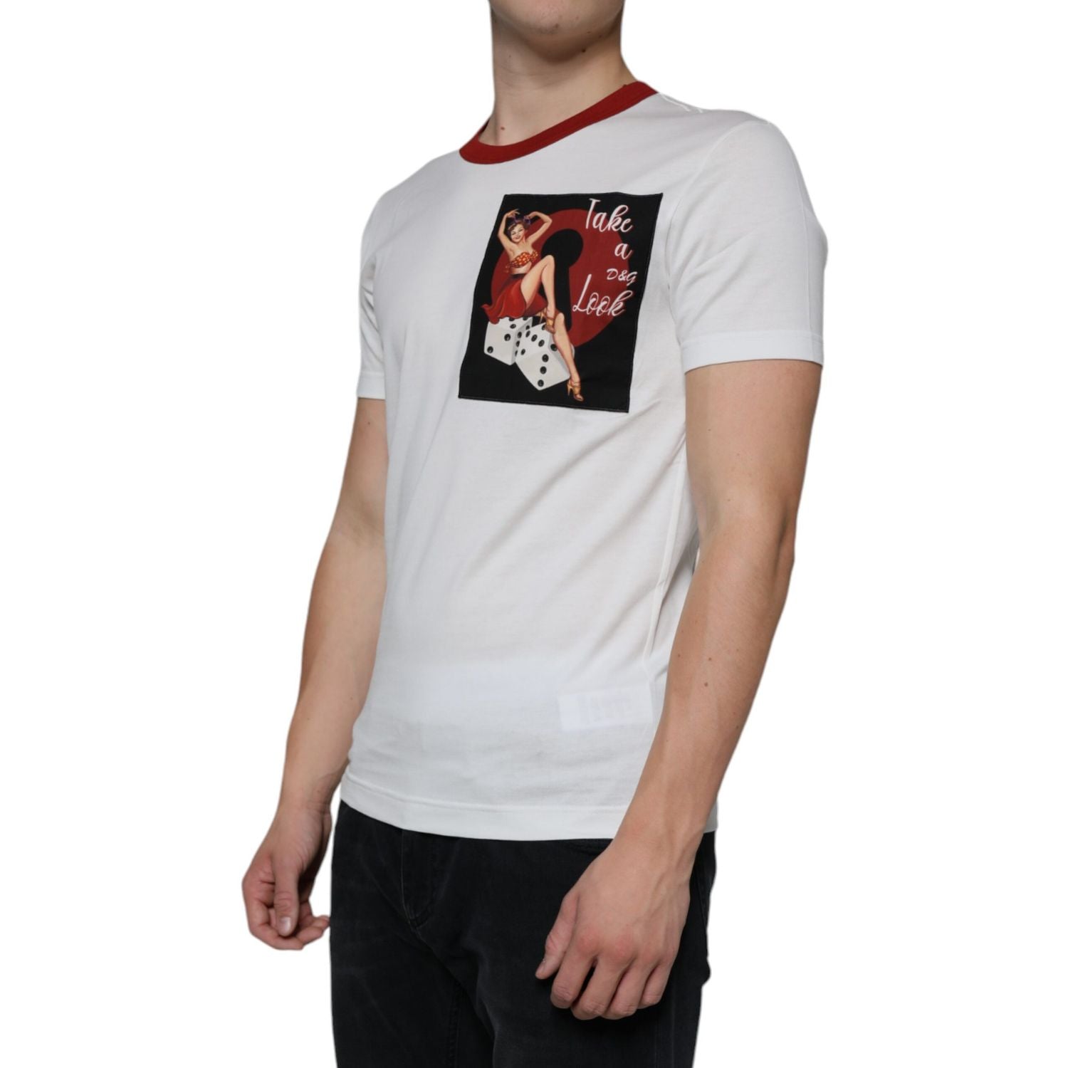 Dolce & Gabbana White Graphic Print Cotton Crew Neck T-shirt