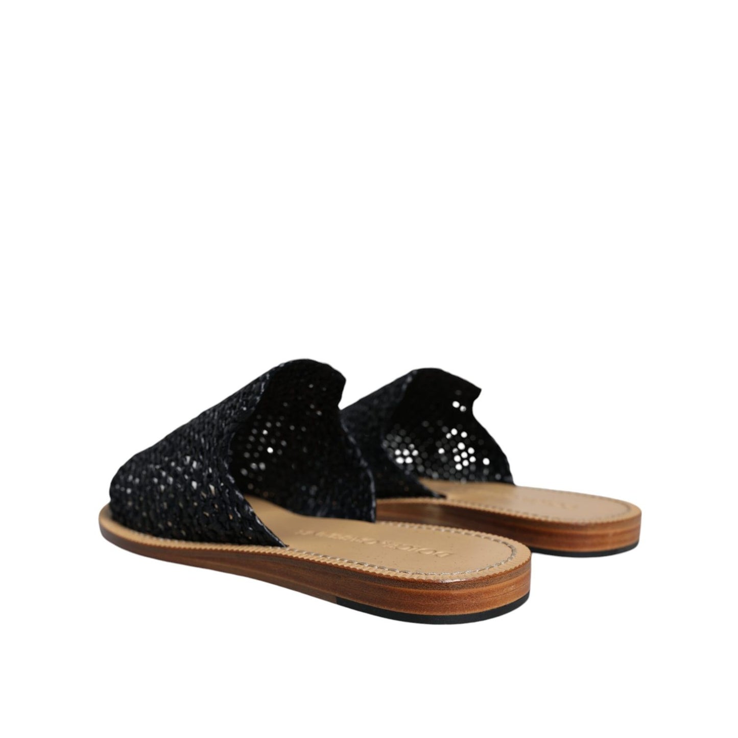 Dolce & Gabbana Black Monochrome Braided Raffia Slides Shoes