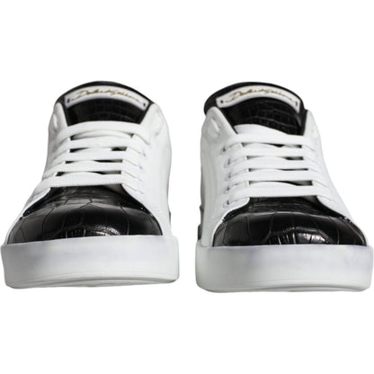 Dolce & Gabbana Black Leather Logo Portofino Sneaker Shoes