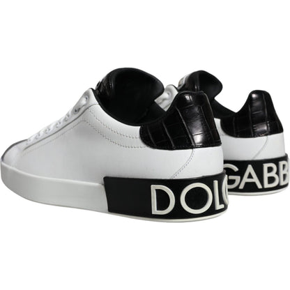Dolce & Gabbana Black Leather Logo Portofino Sneaker Shoes