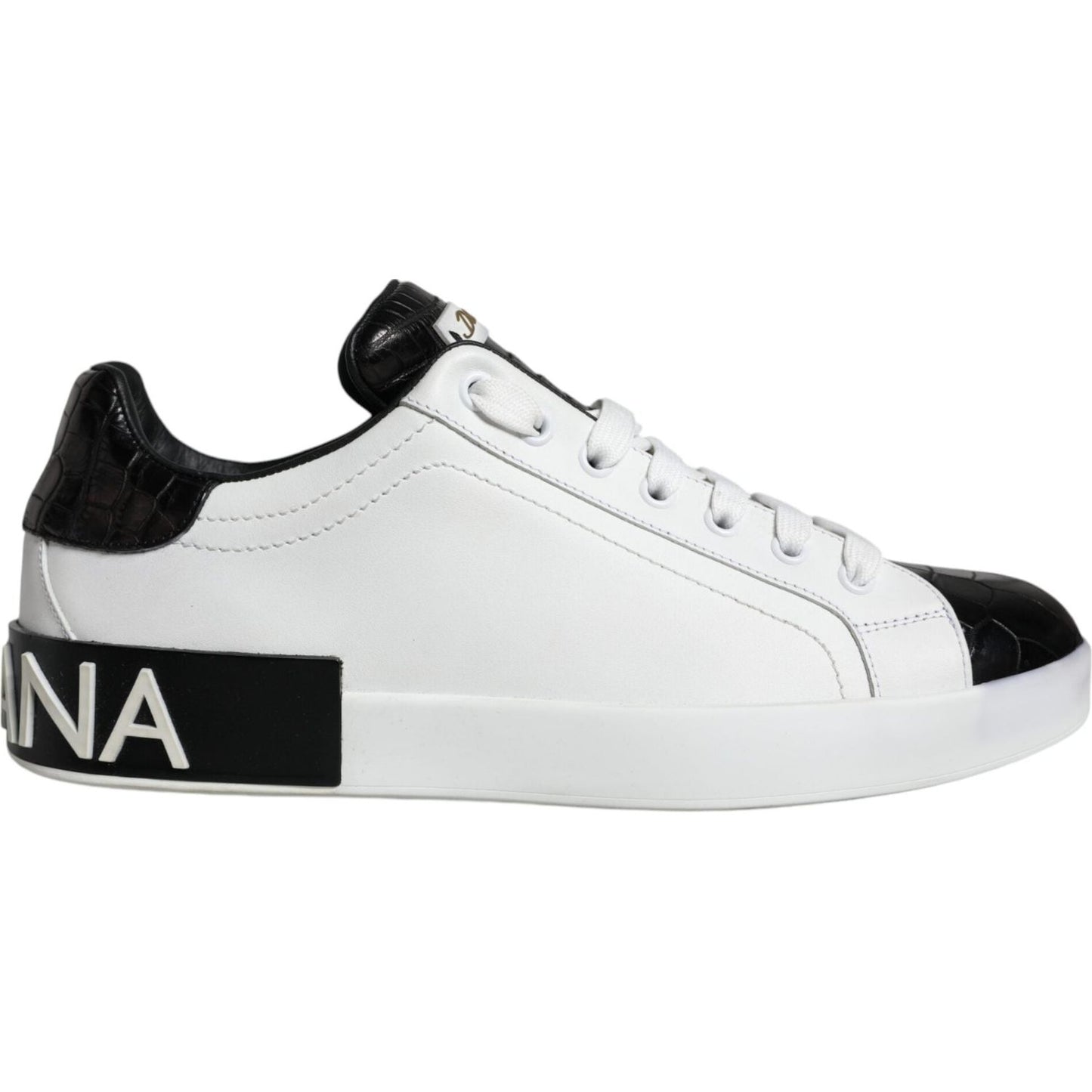 Dolce & Gabbana Black Leather Logo Portofino Sneaker Shoes