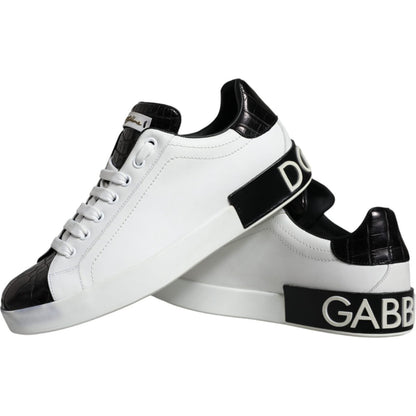Dolce & Gabbana Black Leather Logo Portofino Sneaker Shoes