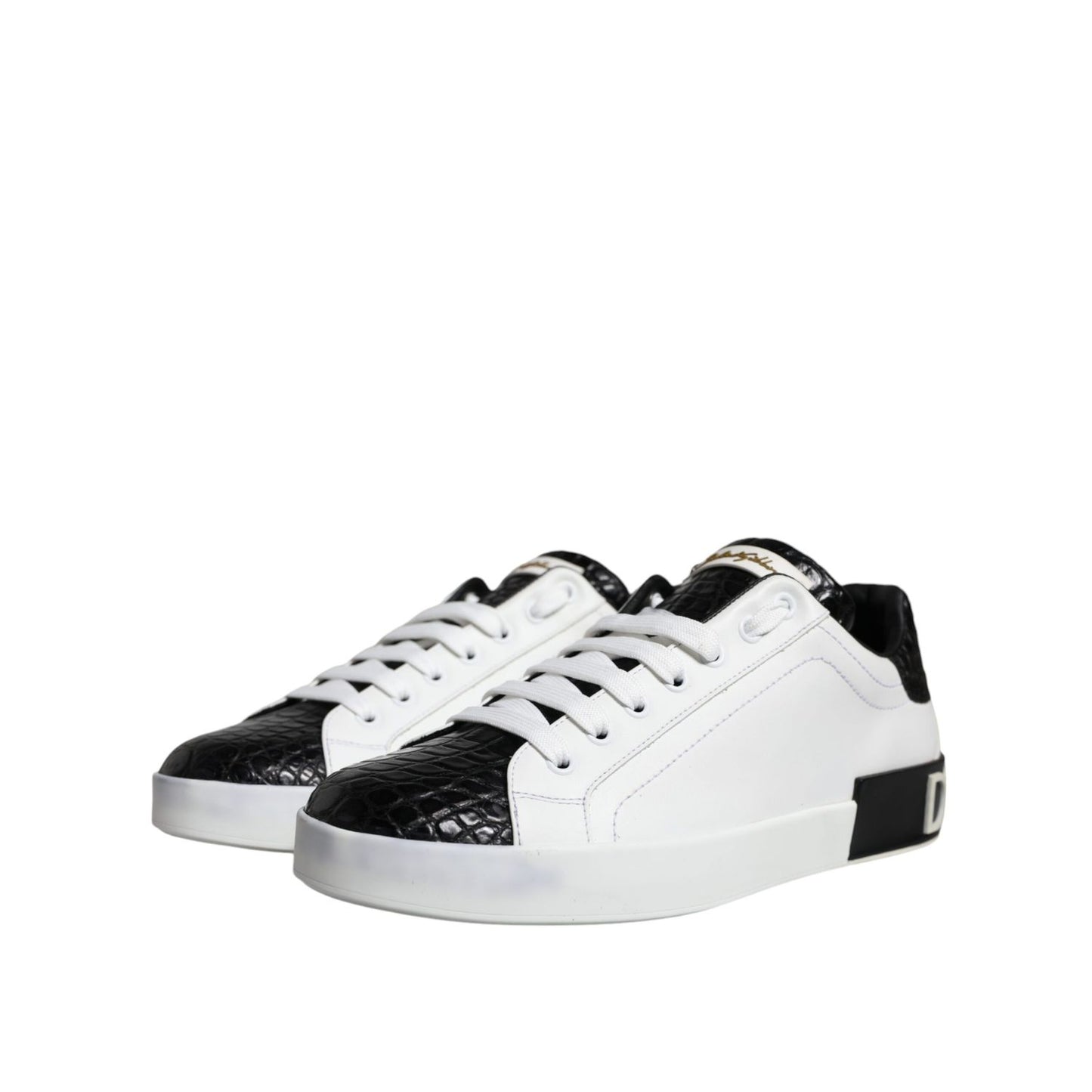 Dolce & Gabbana Black Leather Logo Portofino Sneaker Shoes