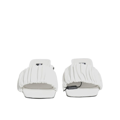Dolce & Gabbana White Leather Slides Flats Sandals Shoes