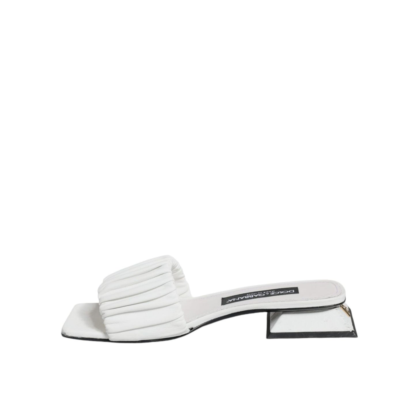 Dolce & Gabbana White Leather Slides Flats Sandals Shoes