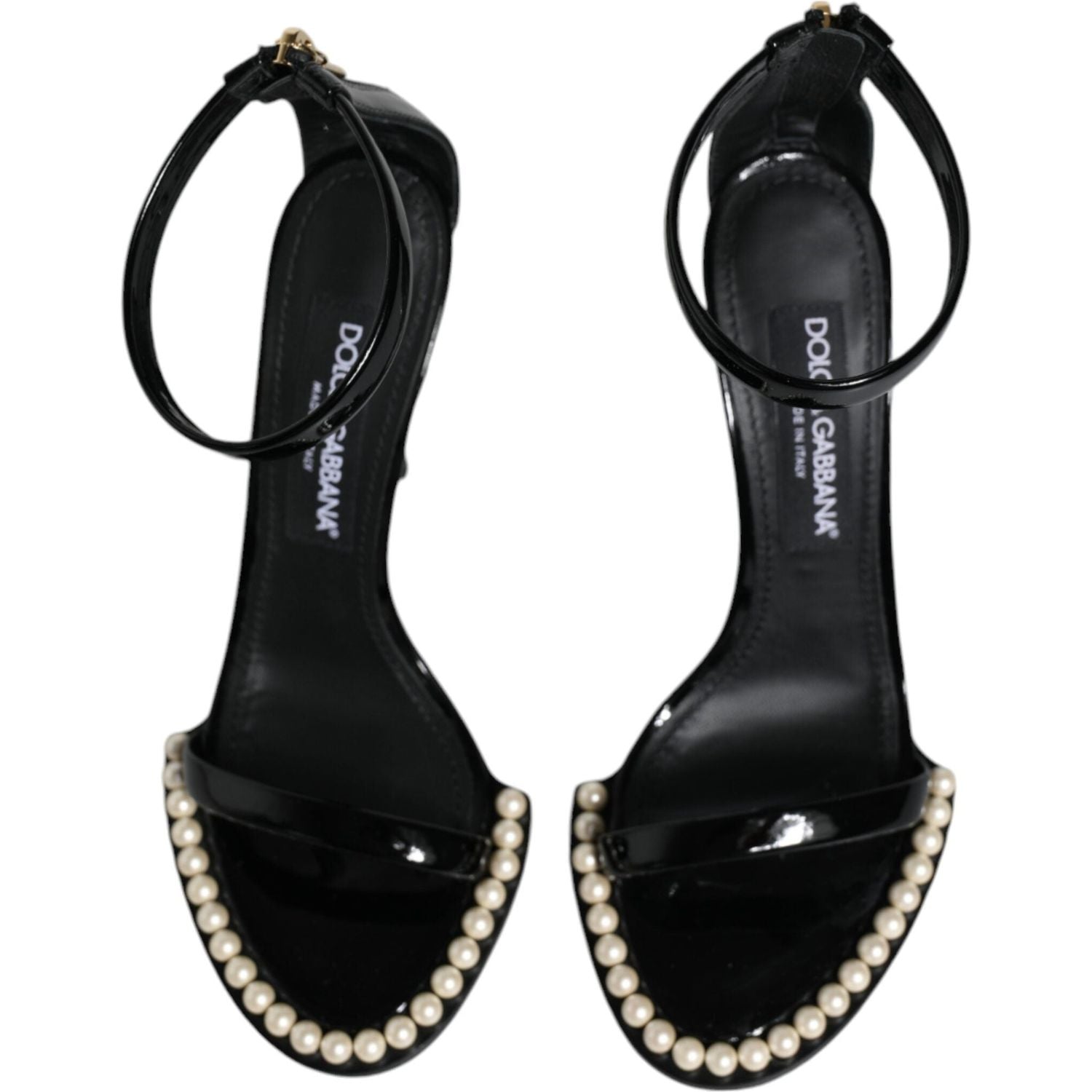 Dolce & Gabbana Black Keira Leather Faux Pearl Sandals Heels Shoes