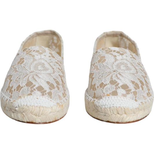 Dolce & Gabbana White Lace Viscose Espadrilles Flats Shoes Dolce & Gabbana Gray