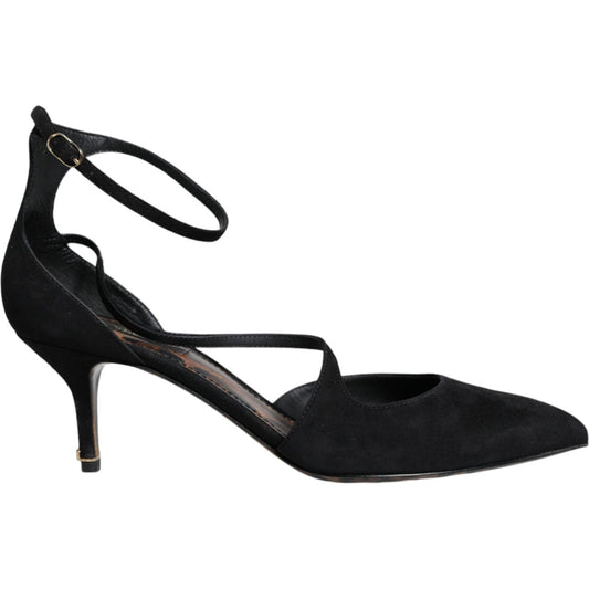 Dolce & Gabbana Black Suede Ankle Strap Heels Pumps Shoes Dolce & Gabbana Black