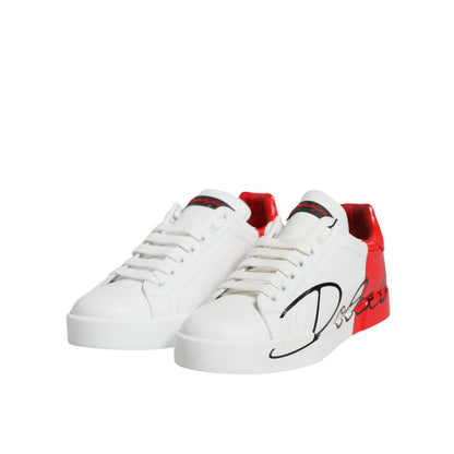 Dolce & Gabbana White Red Portofino Low Top Sneakers Shoes