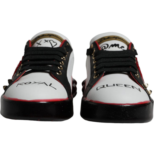 Dolce & Gabbana White Red Crystals Leather Portofino Sneakers Shoes Dolce & Gabbana Black