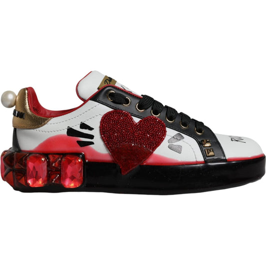 Dolce & Gabbana White Red Crystals Leather Portofino Sneakers Shoes Dolce & Gabbana Tan