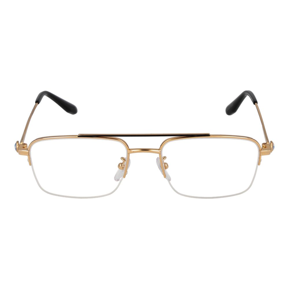 BMW Gold Men Glasses Frame, half-rim aviator style with metal frame, demo plastic lenses, gold color, ideal for men, eyewear fashion accessory.