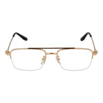 BMW Gold Men Glasses Frame, half-rim aviator style with metal frame, demo plastic lenses, gold color, ideal for men, eyewear fashion accessory.