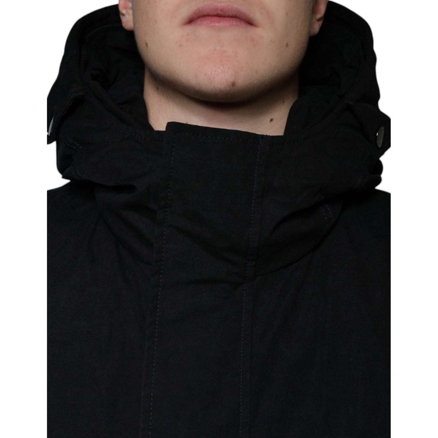 Dolce & Gabbana Black Hooded Parka Cotton Trench Coat Jacket