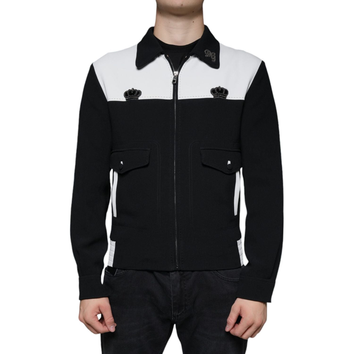 Dolce & Gabbana Black White DG Crown Full Zip Blouson Jacket