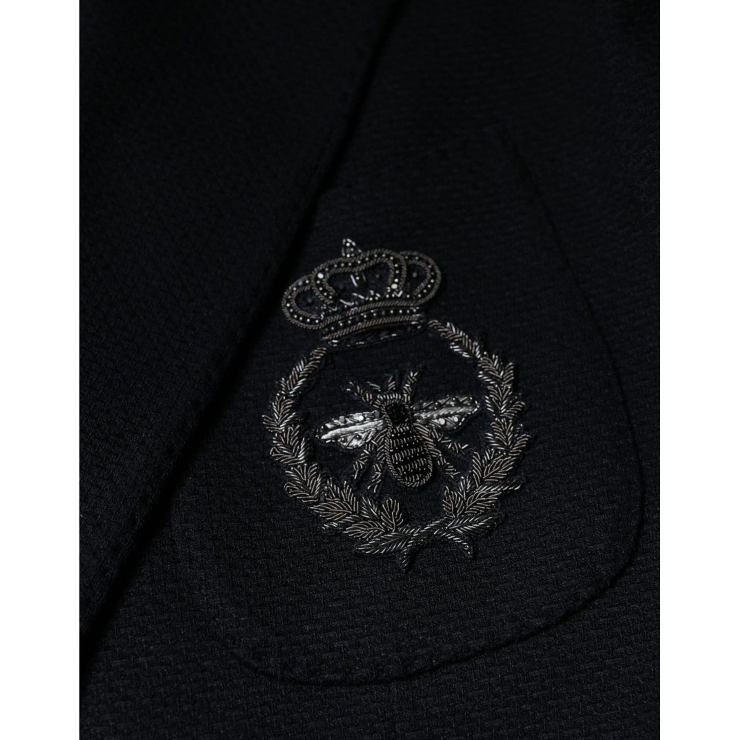 Dolce & Gabbana Black Crown Bee Single Breasted Coat Blazer