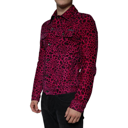 Dolce & Gabbana Fuchsia Leopard Button Down Collared Jacket