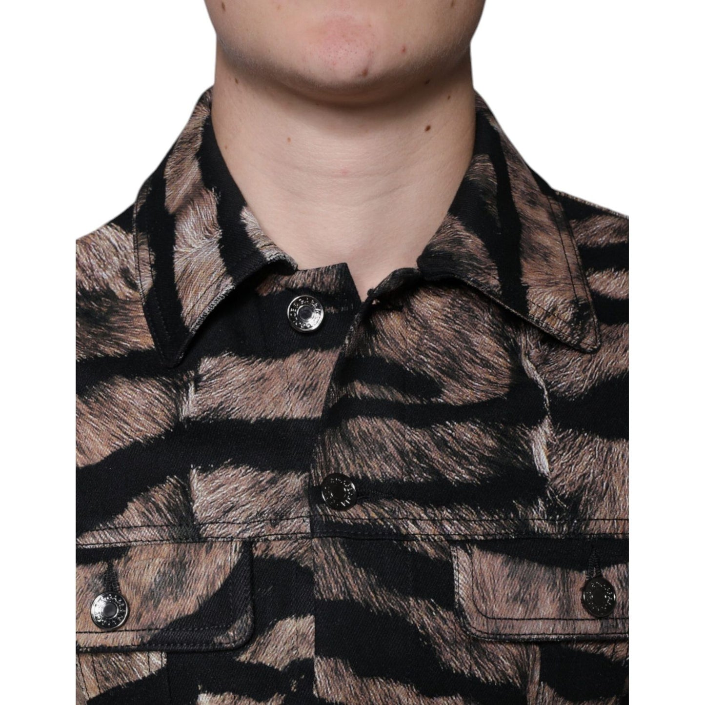 Dolce & Gabbana Brown Tiger Button Down Collared Jacket