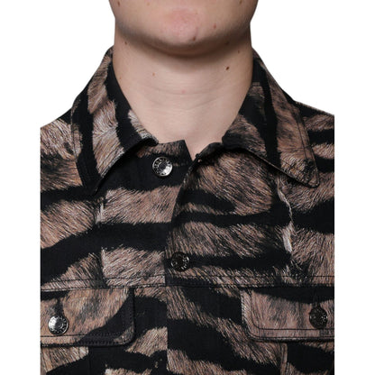 Dolce & Gabbana Brown Tiger Button Down Collared Jacket