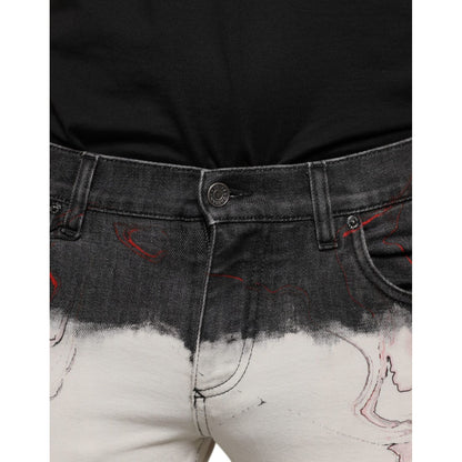 Dolce & Gabbana Black White Printed Skinny Men Denim Jeans