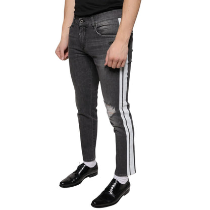 Dolce & Gabbana Black Tattered Cotton Skinny Men Denim Jeans